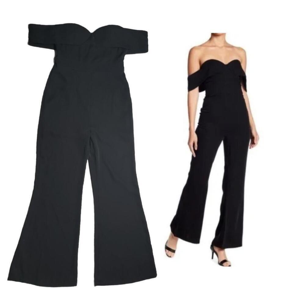 NWT Few Moda NY Women's Sz S Black Draped Off-Shoulder Sleeve Jumpsuit (1664)